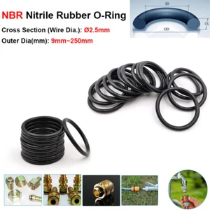 Wire Dia=2.5mm O-Rings NBR Nitrile Rubber Seals Washers, O.D=9mm~250mm Black - Picture 1 of 12