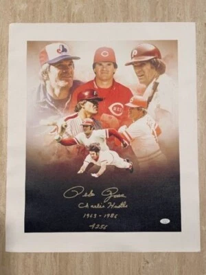 Pete Rose Auto Signed 16x20 canvas Inscribed CHARLIE HUSTLE 63-86 4256 JSA CERT - Image 1 of 2