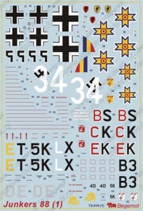 1/72 Junkers 88 Decals Set. Begemot Aufkleber 72-010. Decals Set - Bild 1 von 8