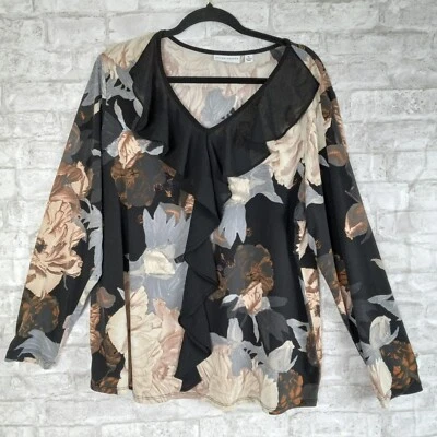 Top Susan Graver con Volantes para Mujer XL Floral Tejido Líquido Carrera Negocios Clásico Foto 1 de 4