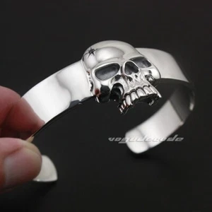 925 Sterling Silver Skull Bangle Biker Punk Jewellery 9A009B - Picture 1 of 4