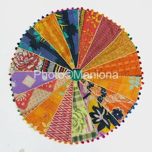 Kantha Patchwork Vintage Roundie Pom Pom 36 In handmade Yoga Mat Kantha Roundies - Picture 1 of 5