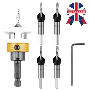 6x Countersink Drill Bit Set w/ Adjustable Depth Stop Quick Change Countersink. - Picture 1 of 11