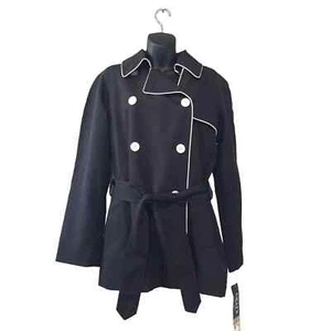 Chaps Women's M Black/White Lightweight Button Rain Jacket/Pea Coat - Picture 1 of 7