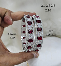 Indian Silver plated CZ Ruby Red Bangle Bracelet Size 2.10 2.8 2.6 Jewelry