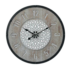 Orologio da Appendere Orologi Muro Marrone Nero Mdf Metallo Stile Vintage - Foto 1 di 6