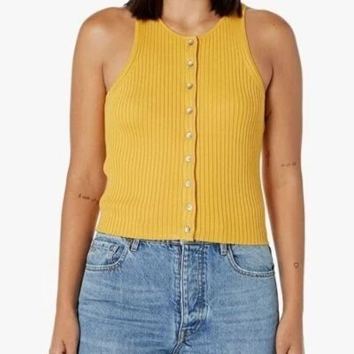 Camiseta sin mangas Calvin Klein acanalada con botones delanteros amarillo mostaza nueva con etiquetas XS Foto 1 de 4