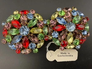 Vintage czech multi color crystal belt buckle set 2" X 4" - Picture 1 of 4