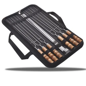 10x Grillspieße Schaschlikspieße Set BBQ Fleischspieße Edelstahl Mit Holzgriff - Bild 1 von 13