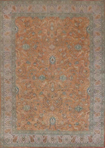 Orange Wool Floral Vintage Hand-made Room Size Area Rug Traditional Carpet 9x12 - Picture 1 of 21