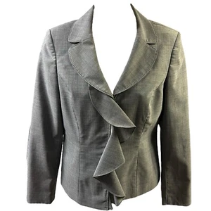 Anne Klein Suit Jacket Grey Ruffled Collared Wool Stretch Women 8 Workingcore - Picture 1 of 10