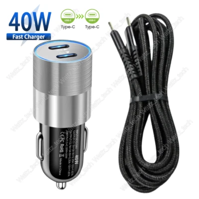 40W Dual PD Car Charger Adapter 10FT USB C Type C Cable For Samsung iPhone 15 16 - Image 1 of 4