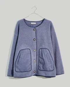 NWT Madewell Resourced Fleece Cardigan Chore Jacket XS Soft Indigo Blue Corduroy - Picture 1 of 8
