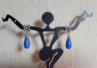 Pendientes nuevos postes de lapislázuli de plata de ley de oro amarillo de 18 quilates Ann King Foto 1 de 4