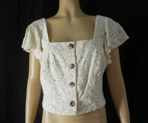 Blusa Top 10 ANTONIO MELANI Caqui Marfil Isabella Eyelete Tela Recortada Nueva con Etiquetas - Imagen 1 de 6