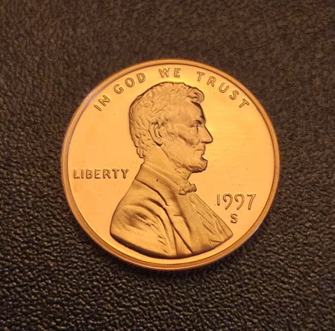 1997 S Proof Lincoln Cent Penny  - From a Proof Set - Free Shipping Cover