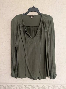 Knox Rose olivgrüne Bohemian Bluse mit V-Ausschnitt ~ Größe Large - Bild 1 von 3