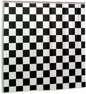 Black White Race Checkered Flag 72 W x 72 H Shower Curtain 12 Hooks Watercolor - Picture 1 of 6