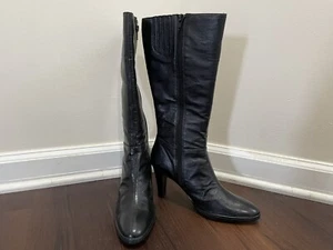 Newport News Boots Womens Black Leather Knee High Sz 7  - Picture 1 of 9