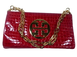 Tory Burch Women's Red Croc Embossed Leather Clutch - Picture 1 of 7