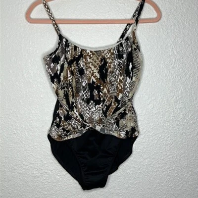 MAGICSUIT maiô estampa animal tamanho 10 preto marrom modelagem de emagrecimento lisonjeiro - Imagem 1 de 4