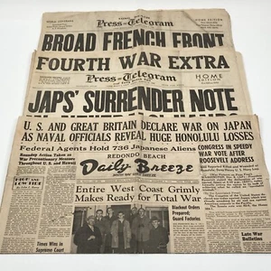 WORLD WAR II Era Original Newspapers 3 Vintage California Feds Hold Japanese - Picture 1 of 15