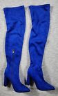 Suede Over The Knee Boots Chunky Heels Thigh High Womens Size 38 Royal Blue 