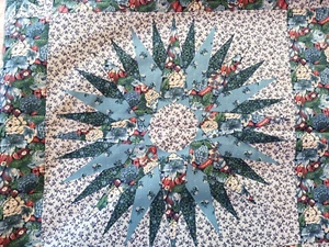 Ozark Calicos Fabri-Quilt Cotton Cheater Quilt French Blue Floral & Stars Fabric - Picture 1 of 11