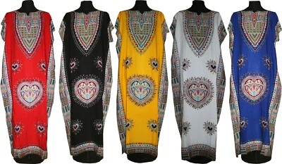 LADIES 100% VISCOSE SUMMER LONG KAFTAN DASHIKI DRESS AFRICAN WOMEN UK 12-24 FIT  - Image 1 of 4