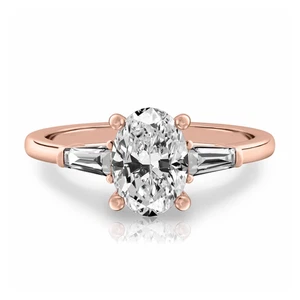 Diamond Rose Gold Ring For Engagement Lab Grown Oval 1.3 Carat IGI Certified 18k - Picture 1 of 10