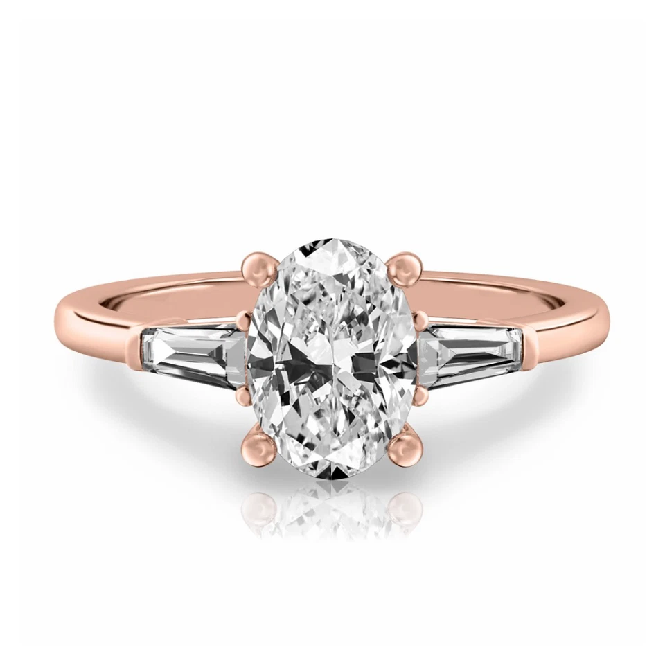 Diamond Rose Gold Ring For Engagement Lab Grown Oval 1.3 Carat IGI Certified 18k - Image 1 of 4
