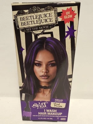 Beetlejuice x Splat 1 lavado maquillaje para el cabello UV brillo púrpura vivo Halloween nuevo en caja Foto 1 de 2