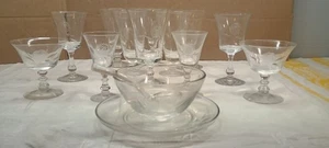 Fostoria geätzte Kristall Rose Gläser & Servierschale grau rose (15 Stück) - Bild 1 von 11