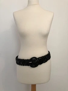 Schwarzer geflochtener Ledergürtel Boho geflochtenes Design UK Größe Small Y2K klobig - Bild 1 von 7