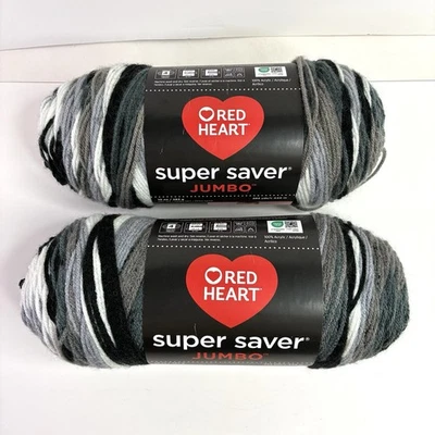 2 Red Heart Super Saver Jumbo Yarn Black and White Newspaper Stripe 10oz Acrylic - Image 1 of 4