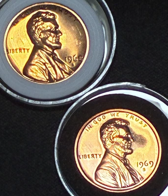 1968s 1969s UNC 2pc RD Lincoln Wheat Ear Copper 1c Penny Collection - Image 1 of 4