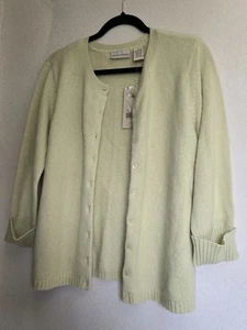 VTG Apostrophe Angora Blend 3/4 Sleeve Button Cardigan Sweater Size L Lime NWT - Picture 1 of 8