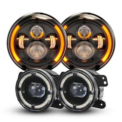 Faros LED halo de 7" para Jeep Wrangler JK 2007-2017 + Kit combinado de luces antiniebla de 4" Foto 1 de 4
