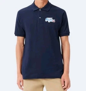 Lacoste Piqué Polo Shirt Men's L1212 Regular Fit Big Retro Croc Navy - Picture 1 of 10