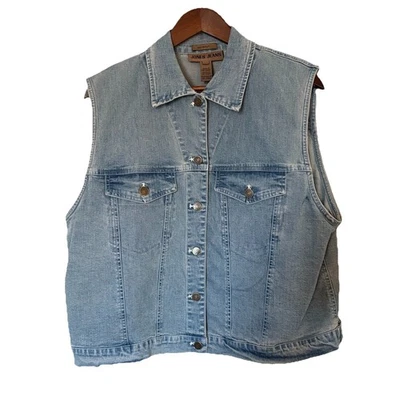 Jones New York Light Wash Denim Vest Button Front Sleeveless Pockets 16W - Image 1 of 4