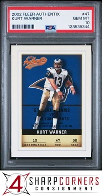 Fleer Authenticix #47 2002 Kurt Warner Rams Hof Pop 1 PSA 10 Foto 1 de 3