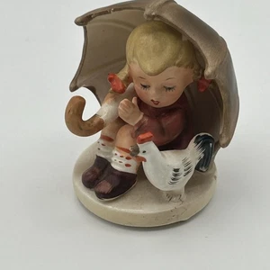 Vintage Arnart Rainy Days Girl w/Umbrella & Chicken Figurine # 3727 - Picture 1 of 5