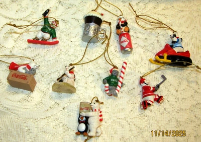 2003 Coca-Cola miniature Christmas Ornaments Set Of 9 Polar Bear, Penguin, Seal - Image 1 of 2