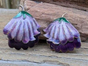 Vintage Sterling Blume Ohrringe, lila Ohrhänger - Bild 1 von 10