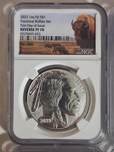 2023 FIJI Fractional Buffalo Set .999 Silver * NGC Reverse PF70 First Day Issue - Picture 1 of 9