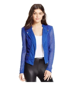 Material Girl Womens Illusion-Sleeve Motorcycle Jacket, Blue, Juniors, XX-Small - Picture 1 of 1