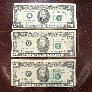 Old design Small $20/Twenty Dollar Bill Series (2)1993 (1)1995Off Center Obverse - Picture 1 of 2
