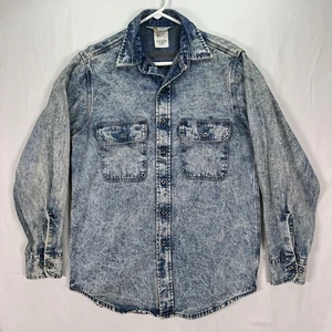 Vintage Carhartt Shirt Mens Medium Blue Denim Acid Wash Button Up USA 90s - Picture 1 of 8