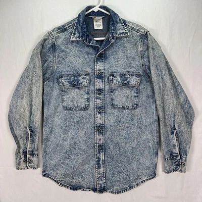 Camisa Carhartt De Colección Para Hombres Azul Mediana Denim Lavado Ácido Abotonada EE. UU. 90s Foto 1 de 4