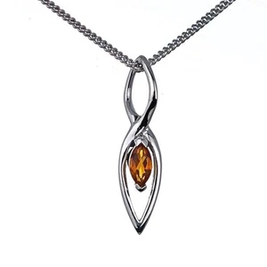 Citrine Necklace Sterling Silver Yellow Marquise Natural Gemstone Infinity Loop - Picture 1 of 12
